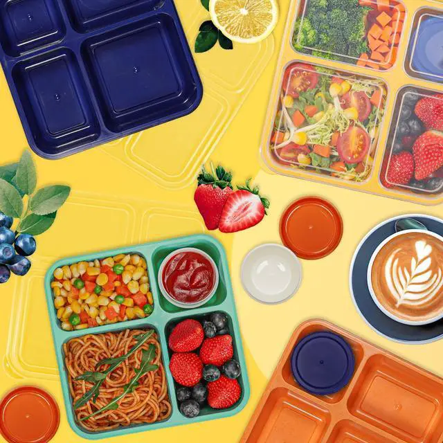 Alt view image 7 of 7 - Original 40OZ Lunchable Container with Dressing Container, 4 Compartments Bento Box Lunch Box Microwave Safe Meal Prep Containers Snack Containers for Kids, 4 Pack Lunch Box for Adults