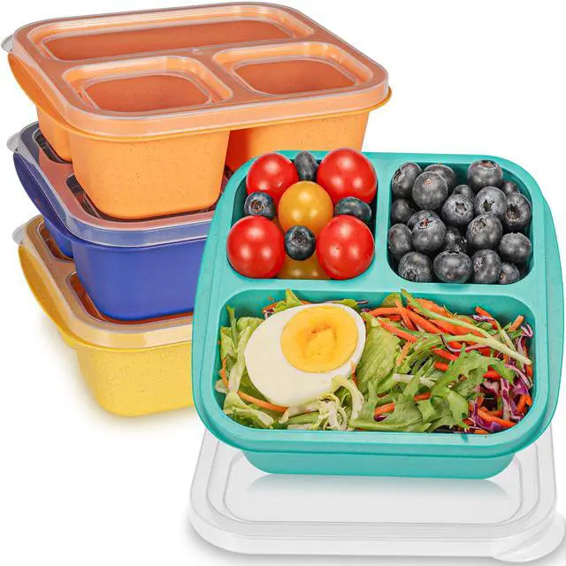 Main image of Bento Box For Kids, 4 Pack 3 Compartments Lunchable Meal Prep Containers Lunch Containers, Reusable Snack Containers with Lids, Snack Boxes for School, Work, and Travel