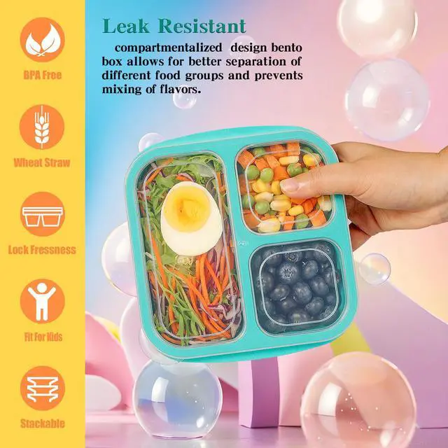 Alt view image 2 of 7 - Bento Box For Kids, 4 Pack 3 Compartments Lunchable Meal Prep Containers Lunch Containers, Reusable Snack Containers with Lids, Snack Boxes for School, Work, and Travel