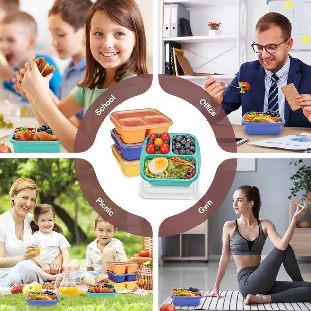 Alt view image 4 of 7 - Bento Box For Kids, 4 Pack 3 Compartments Lunchable Meal Prep Containers Lunch Containers, Reusable Snack Containers with Lids, Snack Boxes for School, Work, and Travel