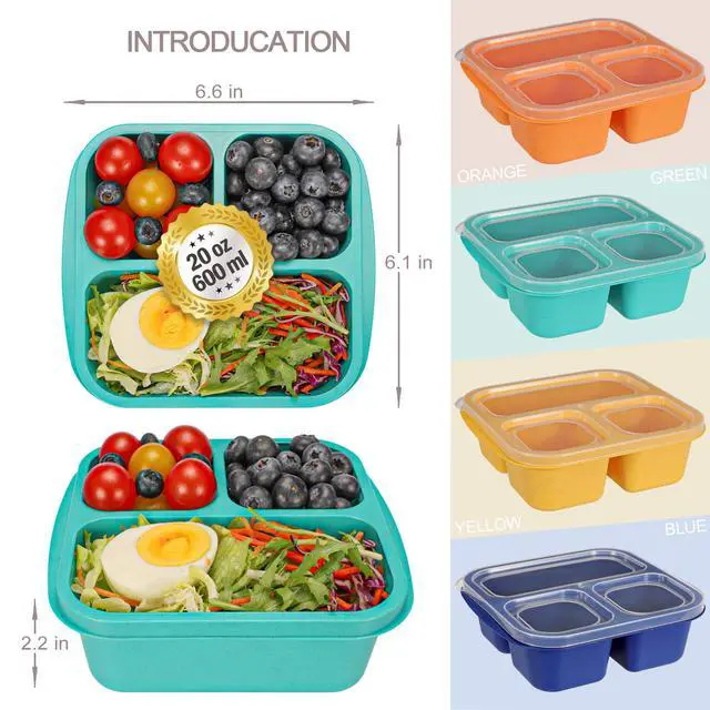 Alt view image 3 of 7 - Bento Box For Kids, 4 Pack 3 Compartments Lunchable Meal Prep Containers Lunch Containers, Reusable Snack Containers with Lids, Snack Boxes for School, Work, and Travel