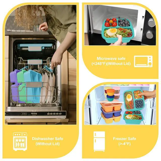 Alt view image 5 of 7 - Bento Box For Kids, 4 Pack 3 Compartments Lunchable Meal Prep Containers Lunch Containers, Reusable Snack Containers with Lids, Snack Boxes for School, Work, and Travel