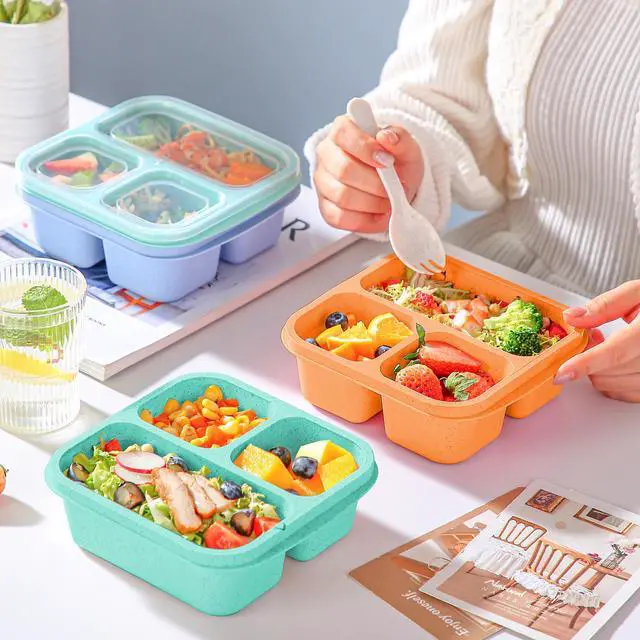 Alt view image 7 of 7 - Bento Box For Kids, 4 Pack 3 Compartments Lunchable Meal Prep Containers Lunch Containers, Reusable Snack Containers with Lids, Snack Boxes for School, Work, and Travel