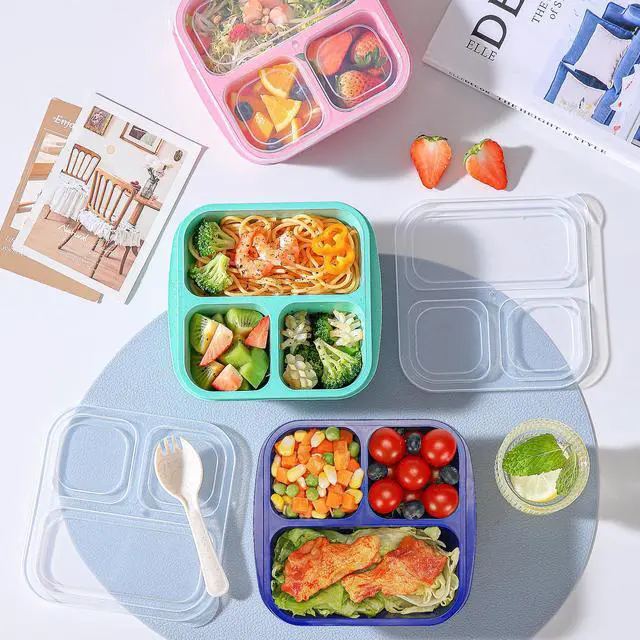 Alt view image 6 of 7 - Bento Box For Kids, 4 Pack 3 Compartments Lunchable Meal Prep Containers Lunch Containers, Reusable Snack Containers with Lids, Snack Boxes for School, Work, and Travel