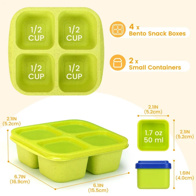 Alt view image 5 of 7 - Lunchable Snack Containers - 4 Pack Bento Snack Boxes | 2 Leakproof Dip Cups, 4-Compartment Reusable Divided Food Containers for School, Work, Travel