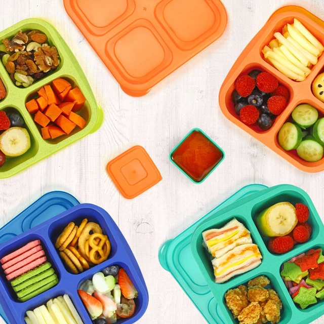 Alt view image 6 of 7 - Lunchable Snack Containers - 4 Pack Bento Snack Boxes | 2 Leakproof Dip Cups, 4-Compartment Reusable Divided Food Containers for School, Work, Travel