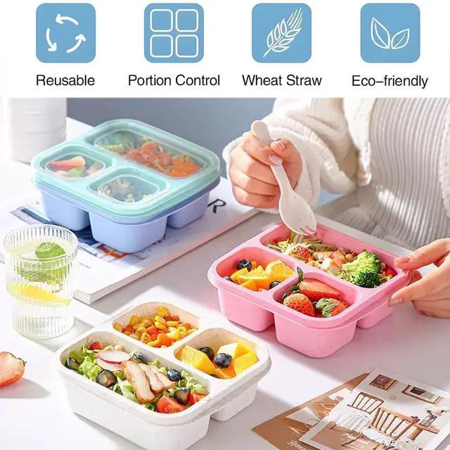 Alt view image 2 of 7 - 3 Pack 3 Compartment Lunch Snack Containers with Lids, Meal Prep Bento Snack Boxes, BPA Free, Reusable Food Storage Lunchable Containers for People Work Travel