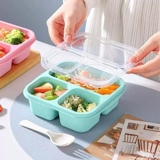 Alt view image 5 of 7 - 3 Pack 3 Compartment Lunch Snack Containers with Lids, Meal Prep Bento Snack Boxes, BPA Free, Reusable Food Storage Lunchable Containers for People Work Travel