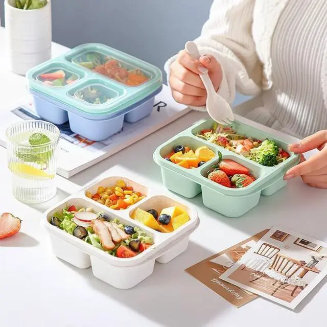 Alt view image 7 of 7 - 3 Pack 3 Compartment Lunch Snack Containers with Lids, Meal Prep Bento Snack Boxes, BPA Free, Reusable Food Storage Lunchable Containers for People Work Travel