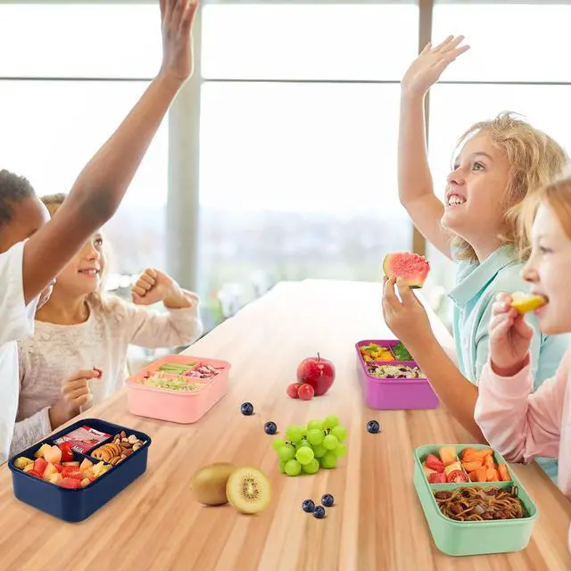 Alt view image 4 of 7 - Classic Bento Box Adult Lunch Box for Older Kids - Leakpoof 47 oz 3-Compartment Containers for Adults and Teens, Built-in Utensil Set, Ideal for On-the-Go Balanced Eating, Navy Blue