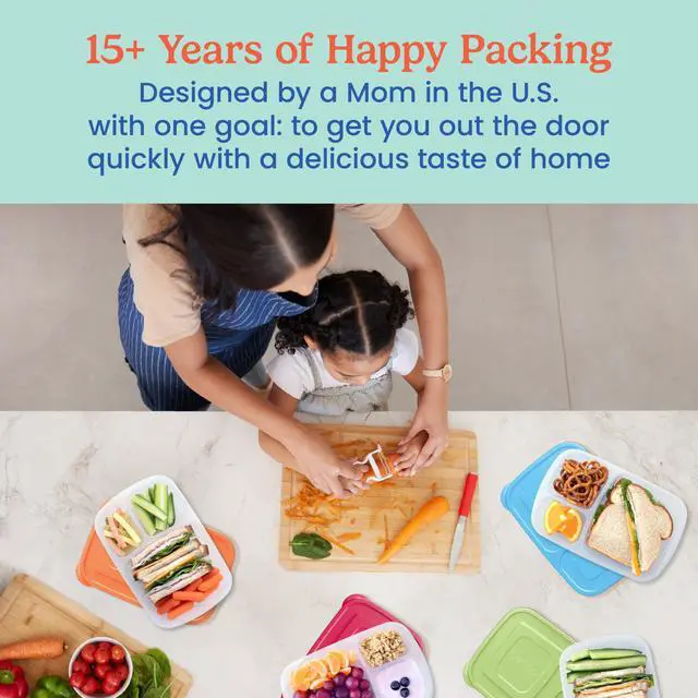 Alt view image 4 of 7 - Easyboxes - Original Stackable Lunch Boxes - Reusable 3-Compartment Food Containers for Kids and Adults - Bento Lunch Box for Meal Prep, School, & Work - BPA Free, Set of 4 (Classic)