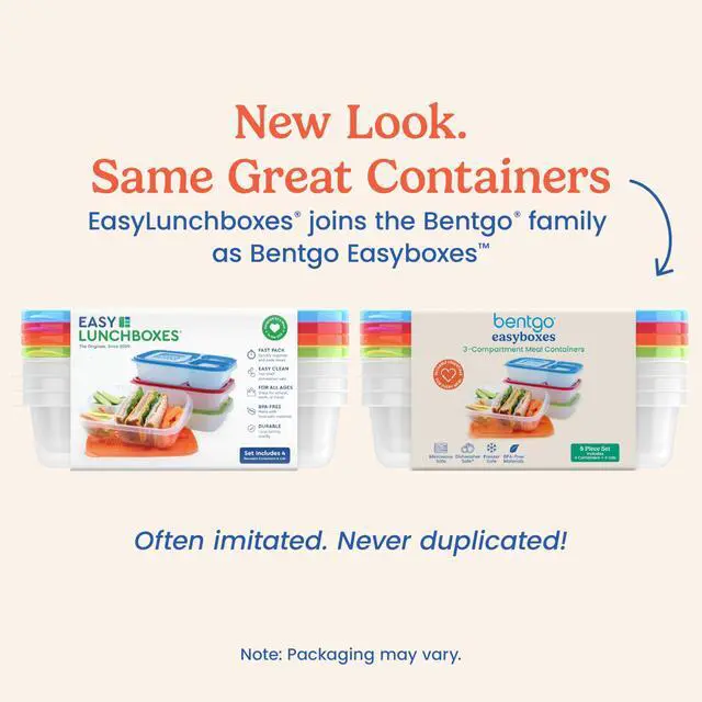 Alt view image 5 of 7 - Easyboxes - Original Stackable Lunch Boxes - Reusable 3-Compartment Food Containers for Kids and Adults - Bento Lunch Box for Meal Prep, School, & Work - BPA Free, Set of 4 (Classic)