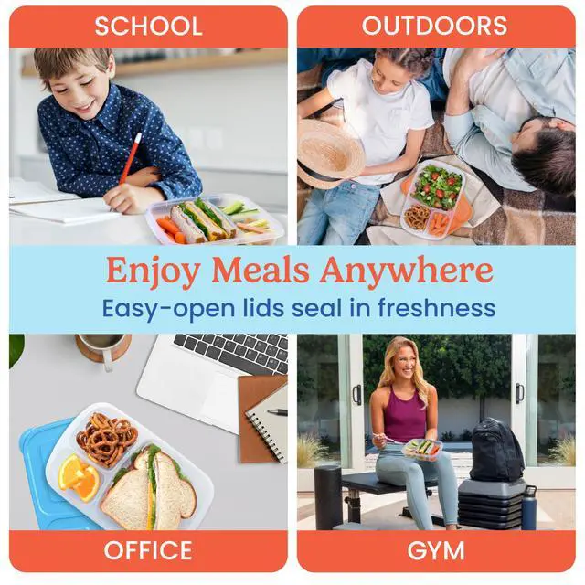 Alt view image 6 of 7 - Easyboxes - Original Stackable Lunch Boxes - Reusable 3-Compartment Food Containers for Kids and Adults - Bento Lunch Box for Meal Prep, School, & Work - BPA Free, Set of 4 (Classic)