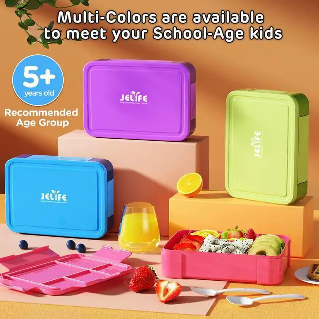 Alt view image 7 of 7 - Bento Lunch Box for Kids - 1450ml Leakproof Kids Bento Box 6 Compartments Toddler Lunch boxes with Silverware for Back to School, Reusable LunchBox Snack Container for Daycare