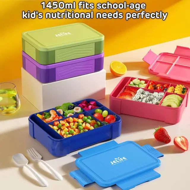 Alt view image 6 of 7 - Bento Lunch Box for Kids - 1450ml Leakproof Kids Bento Box 6 Compartments Toddler Lunch boxes with Silverware for Back to School, Reusable LunchBox Snack Container for Daycare