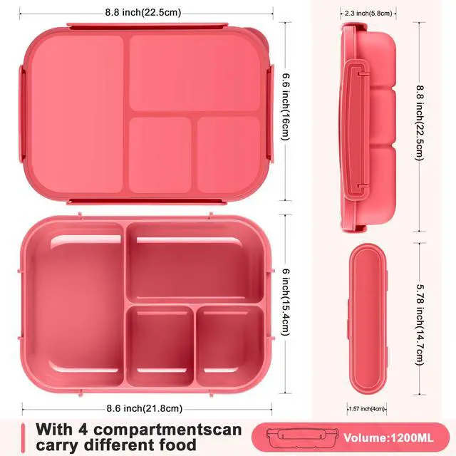Alt view image 2 of 7 - Lunch Box Kids,Bento Box Adult,Leakproof Lunch Containers for Adults/Kids/Toddler,1200ML-4 Compartments bento Lunch box with Utensil,Microwave & Dishwasher & Freezer Safe (Pink Berry)