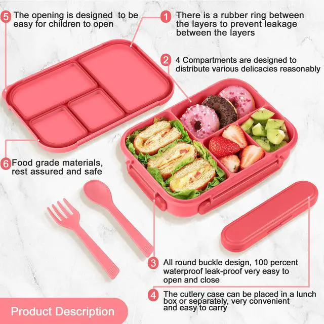 Alt view image 3 of 7 - Lunch Box Kids,Bento Box Adult,Leakproof Lunch Containers for Adults/Kids/Toddler,1200ML-4 Compartments bento Lunch box with Utensil,Microwave & Dishwasher & Freezer Safe (Pink Berry)