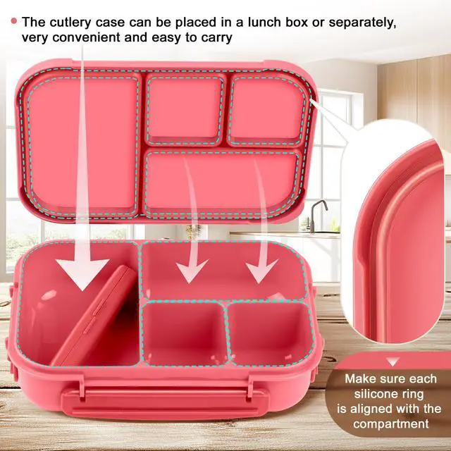 Alt view image 4 of 7 - Lunch Box Kids,Bento Box Adult,Leakproof Lunch Containers for Adults/Kids/Toddler,1200ML-4 Compartments bento Lunch box with Utensil,Microwave & Dishwasher & Freezer Safe (Pink Berry)