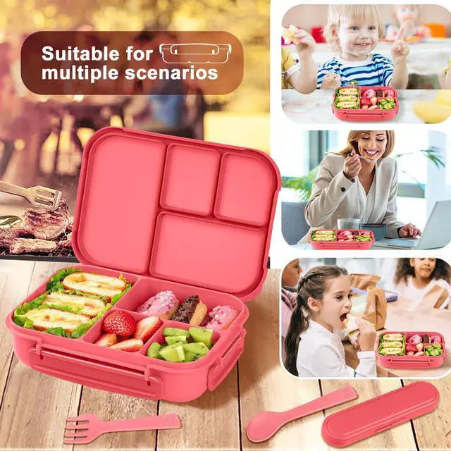 Alt view image 5 of 7 - Lunch Box Kids,Bento Box Adult,Leakproof Lunch Containers for Adults/Kids/Toddler,1200ML-4 Compartments bento Lunch box with Utensil,Microwave & Dishwasher & Freezer Safe (Pink Berry)