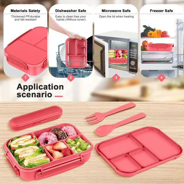 Alt view image 6 of 7 - Lunch Box Kids,Bento Box Adult,Leakproof Lunch Containers for Adults/Kids/Toddler,1200ML-4 Compartments bento Lunch box with Utensil,Microwave & Dishwasher & Freezer Safe (Pink Berry)