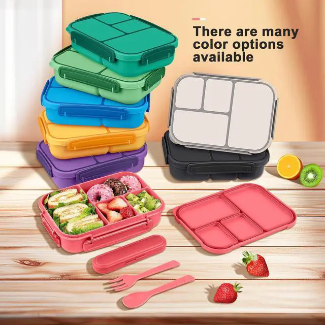Alt view image 7 of 7 - Lunch Box Kids,Bento Box Adult,Leakproof Lunch Containers for Adults/Kids/Toddler,1200ML-4 Compartments bento Lunch box with Utensil,Microwave & Dishwasher & Freezer Safe (Pink Berry)