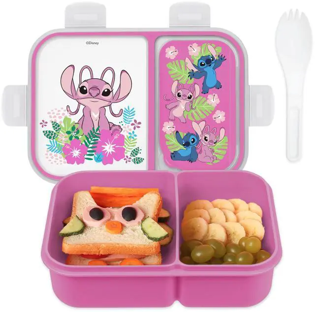 Main image of Disney Stitch Bento Box for Kids, Divided Compartments, Leak-Proof | BPA-free with detachable spork, dishwasher safe, ideal for school and toddler lunches
