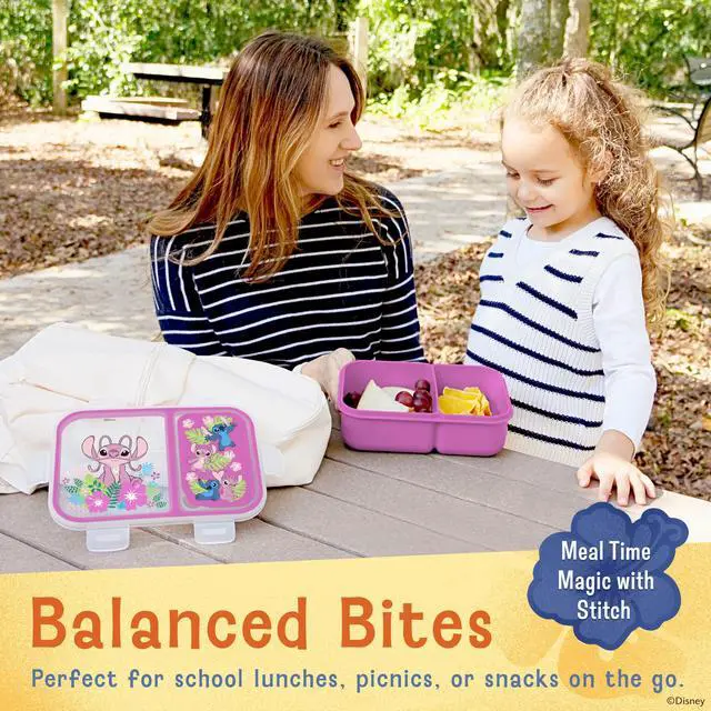 Alt view image 2 of 7 - Disney Stitch Bento Box for Kids, Divided Compartments, Leak-Proof | BPA-free with detachable spork, dishwasher safe, ideal for school and toddler lunches