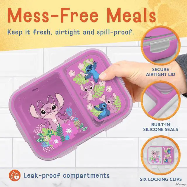 Alt view image 4 of 7 - Disney Stitch Bento Box for Kids, Divided Compartments, Leak-Proof | BPA-free with detachable spork, dishwasher safe, ideal for school and toddler lunches