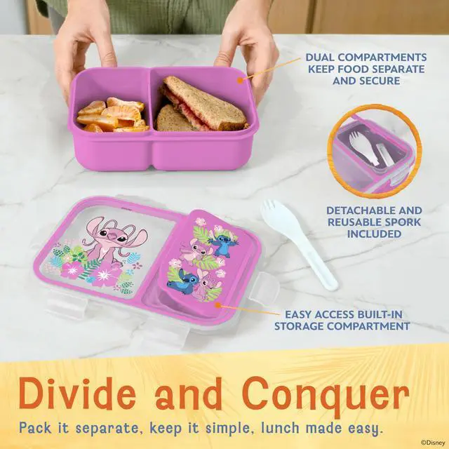 Alt view image 5 of 7 - Disney Stitch Bento Box for Kids, Divided Compartments, Leak-Proof | BPA-free with detachable spork, dishwasher safe, ideal for school and toddler lunches
