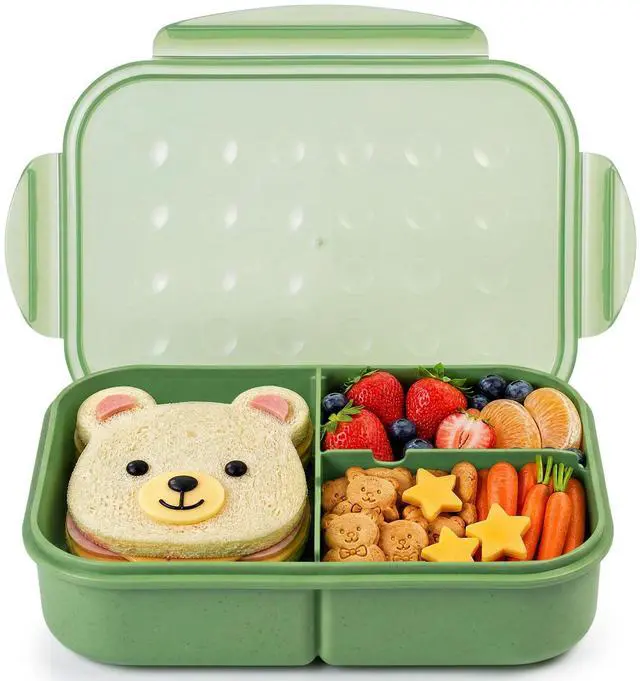 Main image of Bento Lunch Box for Kids, 1150ml, 3 Compartments, Matcha Green | Matcha green kids bento lunch box for school meals, daycare snacks, light lunch, picnic, and travel.