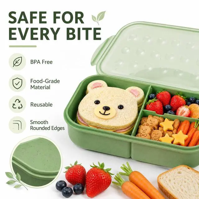 Alt view image 6 of 7 - Bento Lunch Box for Kids, 1150ml, 3 Compartments, Matcha Green | Matcha green kids bento lunch box for school meals, daycare snacks, light lunch, picnic, and travel.