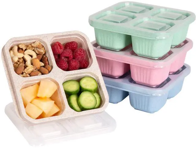 Main image of 4 Pack Bento Box, 4 Compartment Lunchable Snack Containers with Lids for Meal Prep, School, Travel, Reusable Divided Lunch Food Container for Adults, Kids, Toddlers