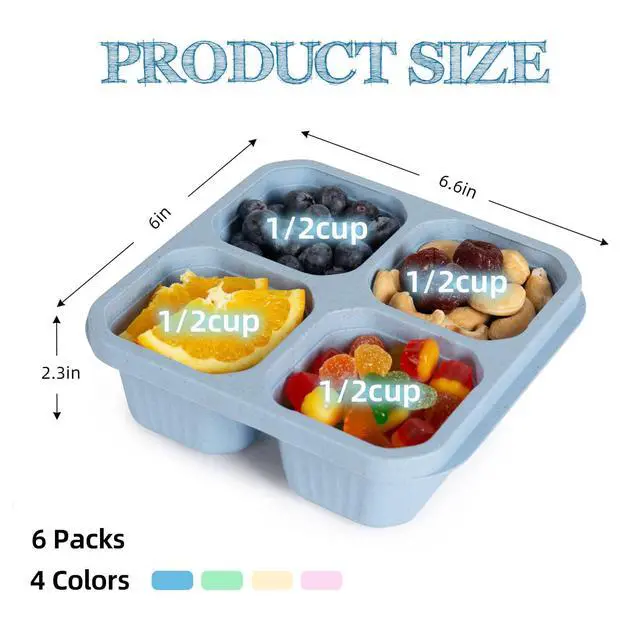 Alt view image 2 of 7 - 4 Pack Bento Box, 4 Compartment Lunchable Snack Containers with Lids for Meal Prep, School, Travel, Reusable Divided Lunch Food Container for Adults, Kids, Toddlers