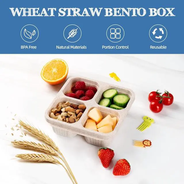 Alt view image 4 of 7 - 4 Pack Bento Box, 4 Compartment Lunchable Snack Containers with Lids for Meal Prep, School, Travel, Reusable Divided Lunch Food Container for Adults, Kids, Toddlers
