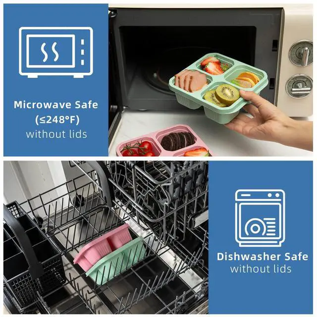 Alt view image 6 of 7 - 4 Pack Bento Box, 4 Compartment Lunchable Snack Containers with Lids for Meal Prep, School, Travel, Reusable Divided Lunch Food Container for Adults, Kids, Toddlers