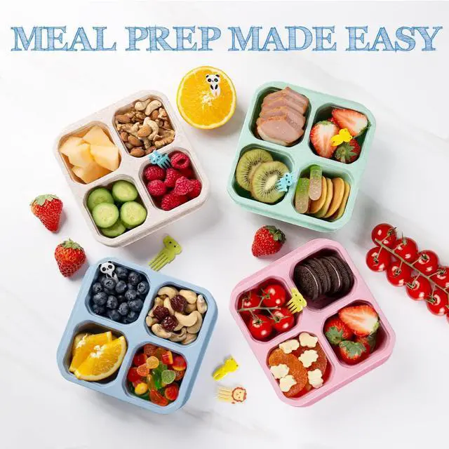Alt view image 3 of 7 - 4 Pack Bento Box, 4 Compartment Lunchable Snack Containers with Lids for Meal Prep, School, Travel, Reusable Divided Lunch Food Container for Adults, Kids, Toddlers