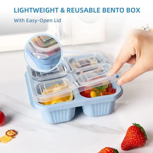 Alt view image 5 of 7 - 4 Pack Bento Box, 4 Compartment Lunchable Snack Containers with Lids for Meal Prep, School, Travel, Reusable Divided Lunch Food Container for Adults, Kids, Toddlers