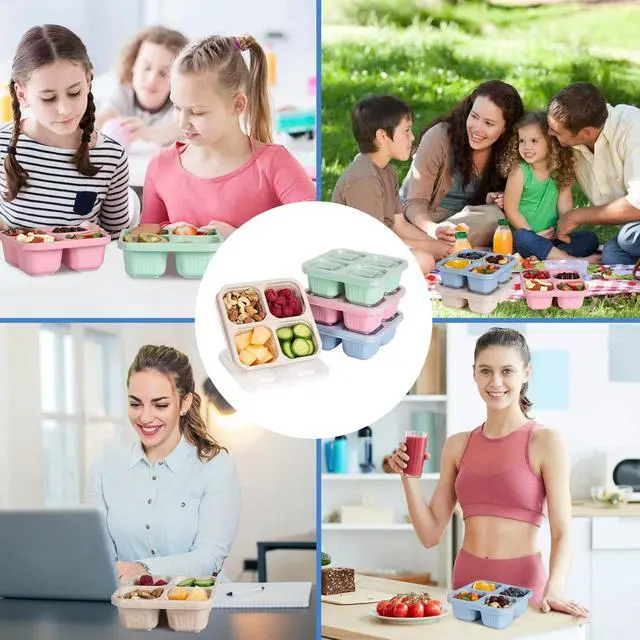 Alt view image 7 of 7 - 4 Pack Bento Box, 4 Compartment Lunchable Snack Containers with Lids for Meal Prep, School, Travel, Reusable Divided Lunch Food Container for Adults, Kids, Toddlers