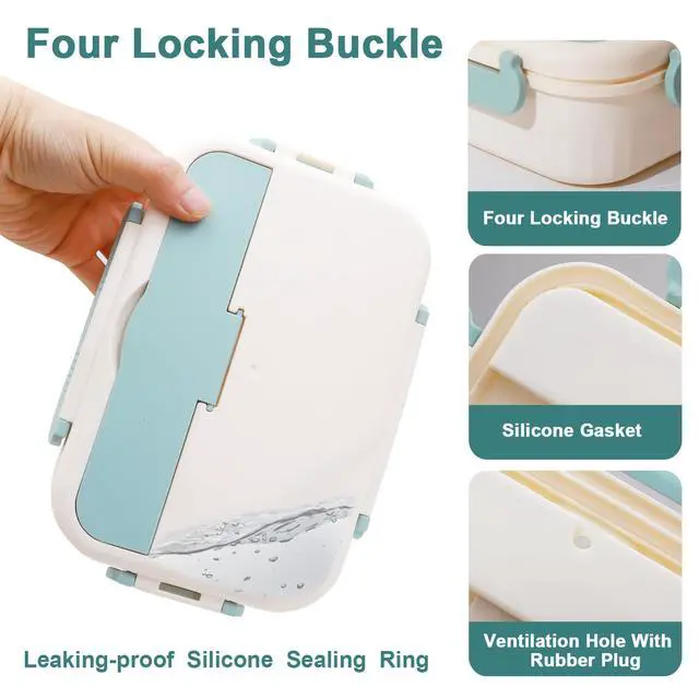 Alt view image 5 of 7 - Bento Box Adult Lunch Box, Lunch Containers for Kids Children with 3 Compartments, 1800 ML Bento Lunch Box with Spoon & Fork, Microwave & Dishwasher Safe, BPA-Free and Food-Safe Materials(Blue)