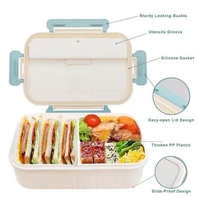 Alt view image 4 of 7 - Bento Box Adult Lunch Box, Lunch Containers for Kids Children with 3 Compartments, 1800 ML Bento Lunch Box with Spoon & Fork, Microwave & Dishwasher Safe, BPA-Free and Food-Safe Materials(Blue)
