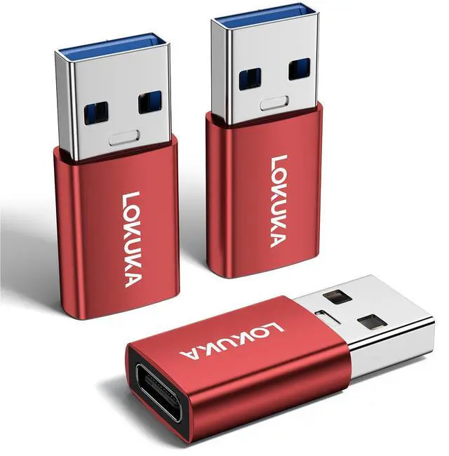 Main image of USB C Female to USB Male Adapter 3-Pack, 5Gbps USB A 3.0 to Type C Converter for Laptop, PC, Car to Flash Disk, USB C Headphones, Mobile, Pad, Red
