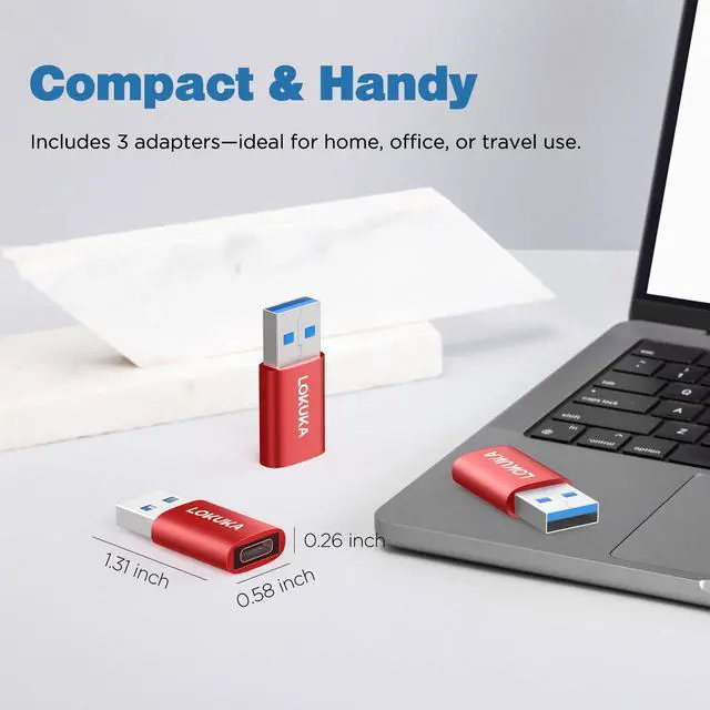 Alt view image 7 of 7 - USB C Female to USB Male Adapter 3-Pack, 5Gbps USB A 3.0 to Type C Converter for Laptop, PC, Car to Flash Disk, USB C Headphones, Mobile, Pad, Red