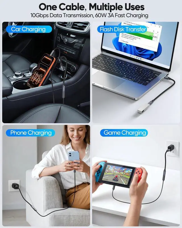 Alt view image 7 of 7 - USB C Female to USB A Male Adapter 10Gbps Data Transfer Cable 60W&3A | USB Male to USB C Female Adapter USB 3.2 Gen 2 Type C OTG Charging Compatible for Flash Disk, Laptop, PC, Charger, Quest Link