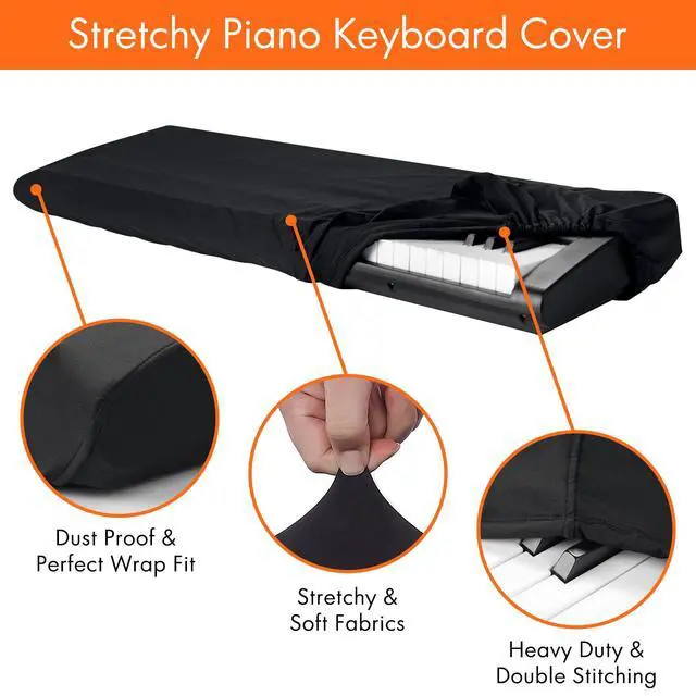 Alt view image 3 of 7 - 61 Keys Piano Keyboard Dust Cover, Music Stretchy Electronic DirtProof Keyboard Cover With Durable Elastic & Cord Lock Must Have Piano Accessories, Black