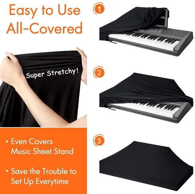 Alt view image 5 of 7 - 61 Keys Piano Keyboard Dust Cover, Music Stretchy Electronic DirtProof Keyboard Cover With Durable Elastic & Cord Lock Must Have Piano Accessories, Black