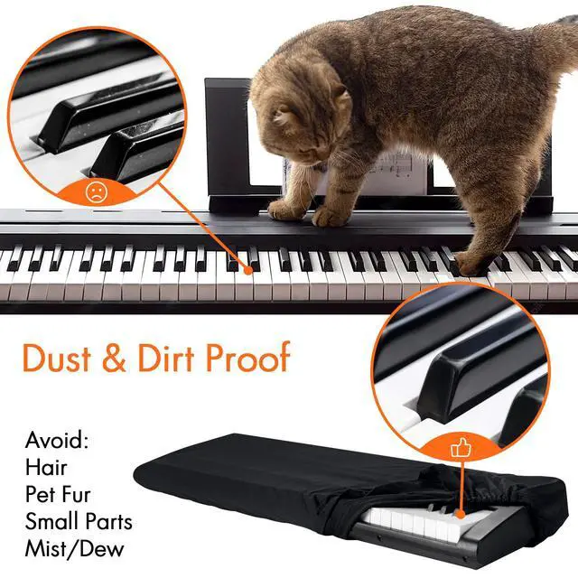 Alt view image 4 of 7 - 61 Keys Piano Keyboard Dust Cover, Music Stretchy Electronic DirtProof Keyboard Cover With Durable Elastic & Cord Lock Must Have Piano Accessories, Black