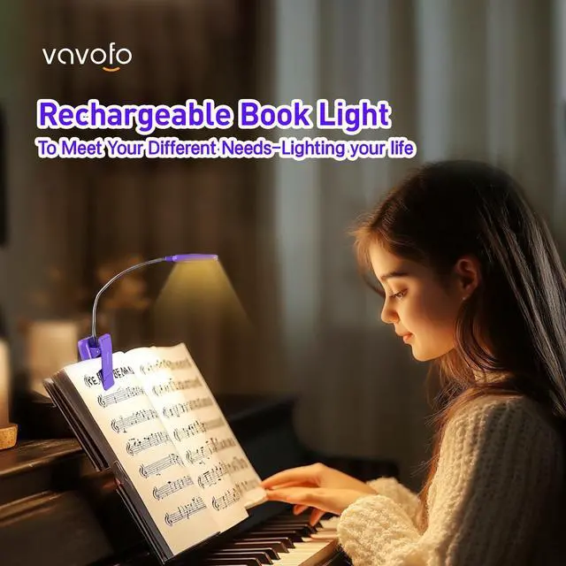 Alt view image 2 of 6 - Rechargeable Book Light for Reading in Bed Kids, 7 LED Reading Light with 9-Level Warm Cool White Daylight, Eye Care Lamp with Power Indicator for Bookworms (Dark Purple)