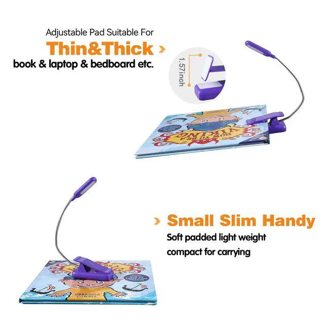 Alt view image 4 of 6 - Rechargeable Book Light for Reading in Bed Kids, 7 LED Reading Light with 9-Level Warm Cool White Daylight, Eye Care Lamp with Power Indicator for Bookworms (Dark Purple)