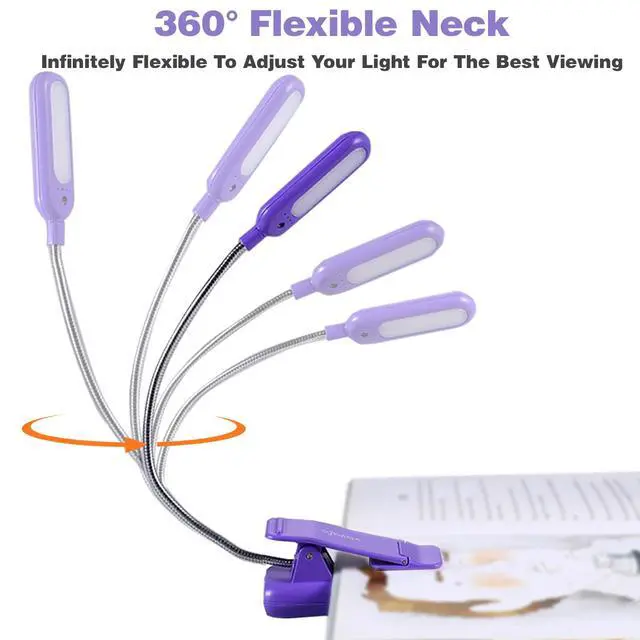 Alt view image 5 of 6 - Rechargeable Book Light for Reading in Bed Kids, 7 LED Reading Light with 9-Level Warm Cool White Daylight, Eye Care Lamp with Power Indicator for Bookworms (Dark Purple)