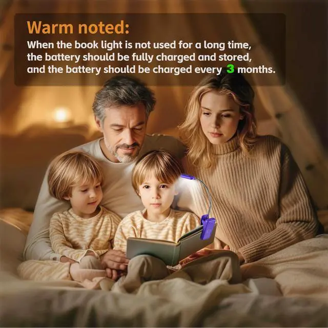 Alt view image 6 of 6 - Rechargeable Book Light for Reading in Bed Kids, 7 LED Reading Light with 9-Level Warm Cool White Daylight, Eye Care Lamp with Power Indicator for Bookworms (Dark Purple)
